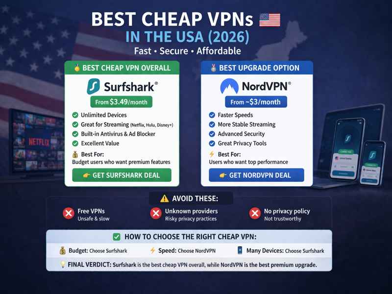 est cheap VPN USA 2026 Surfshark vs NordVPN